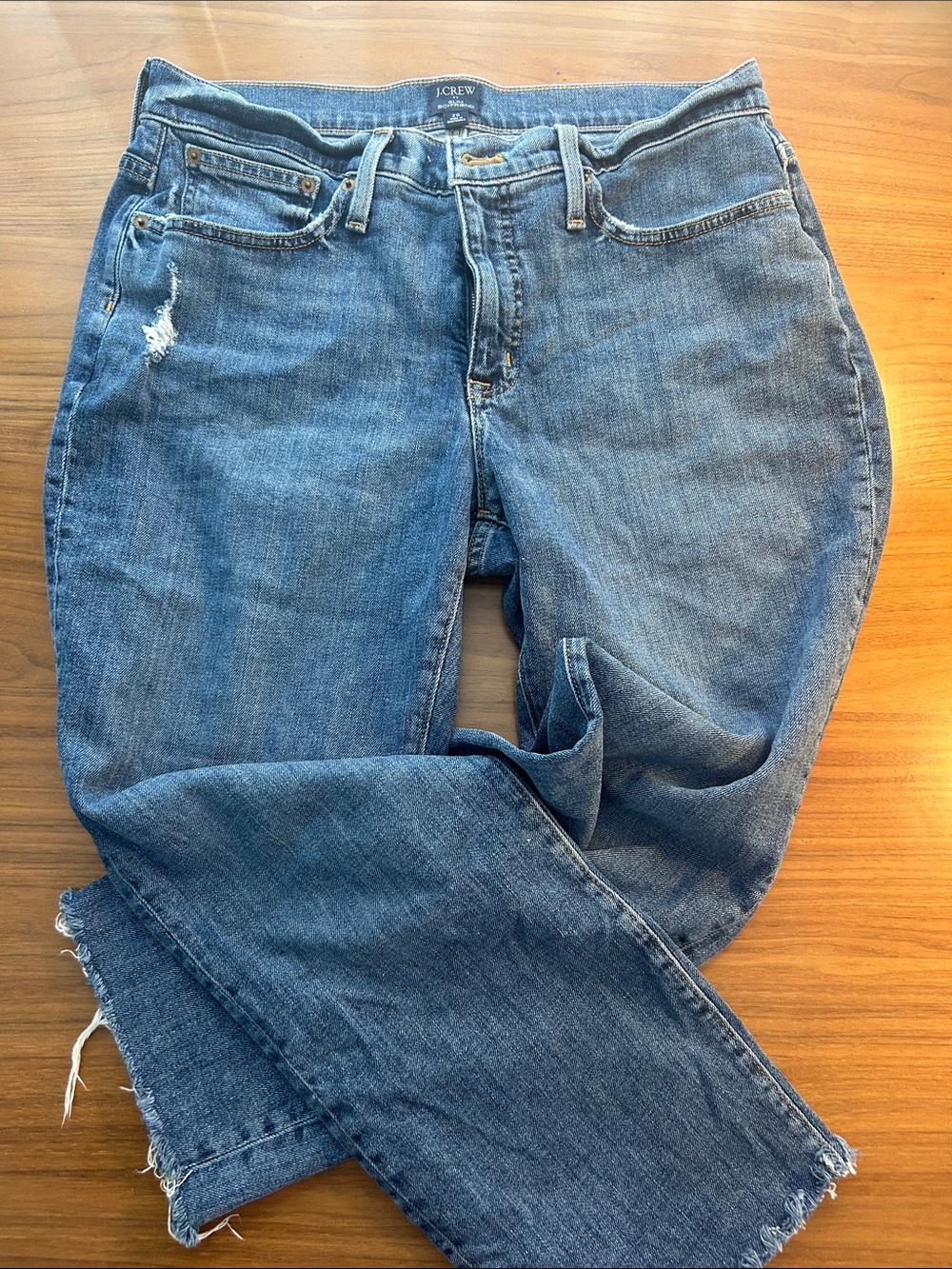 J. Crew Women's Blue Boyfriend Jeans with Frayed Hem